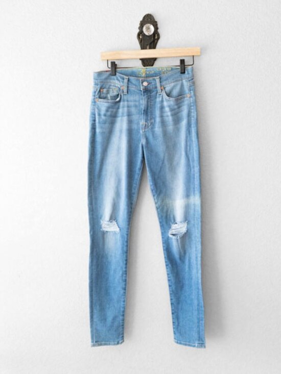 7 For All Mankind Denim - 7 For All Mankind High Waist Skinny Jeans Distressed Light Wash Size 27